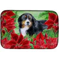 "Caroline's Treasures Bernese Mountain Dog Poinsettias Dish Drying Mat, 14"" x 21"", Christmas Poinsettas"