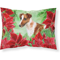 "Caroline's Treasures Smooth Fox Terrier Poinsettias Pillowcase, Standard, Multicolor"