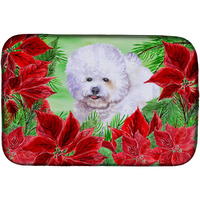 "Caroline's Treasures Bichon Frise Poinsettias Dish Drying Mat, 14"" x 21"", Christmas Poinsettas"