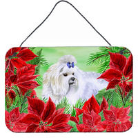 "Caroline's Treasures Maltese Poinsettias Metal Print, 8"" x 12"", Christmas Poinsettas"