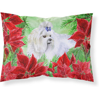 Caroline's Treasures Maltese Poinsettias Pillowcase Standard Multicolor