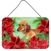 "Caroline's Treasures Dachshund Poinsettias Metal Print, 8"" x 12"", Multicolor"