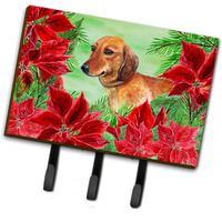 "Caroline's Treasures Dachshund Poinsettias Wall Hook, Triple, Christmas Poinsettas"