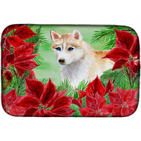"Caroline's Treasures Siberian Husky Poinsettias Dish Drying Mat, 14"" x 21"", Christmas Poinsettas"