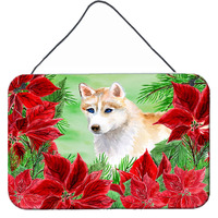 "Caroline's Treasures Siberian Husky Poinsettias Metal Print, 8"" x 12"", Multicolor"