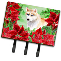 "Caroline's Treasures Siberian Husky Poinsettias Wall Hook, Triple, Multicolor"