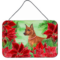 "Caroline's Treasures Miniature Pinscher Poinsettias Metal Print, 8"" x 12"", Christmas Poinsettas"
