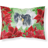 "Caroline's Treasures Papillon Poinsettias Printed, Polyester, 250 Thread count, Envelope closure Pillowcase, Standard, Multicolor"