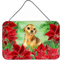 "Caroline's Treasures Chihuahua Poinsettias Metal Print, 8"" x 12"", Multicolor"