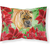 "Caroline's Treasures Shar Pei Poinsettias Printed, Polyester, 250 Thread count, Envelope closure Pillowcase, Standard, Multicolor"