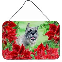 "Caroline's Treasures Schnauzer Poinsettias Metal Print, 8"" x 12"", Christmas Poinsettas"