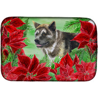 "Caroline's Treasures American Akita Dish Drying Mat, 14"" x 21"", Christmas Poinsettas"