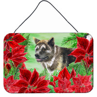 "Caroline's Treasures American Akita Poinsettias Metal Print, 8"" x 12"", Multicolor"