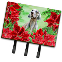 "Caroline's Treasures Weimaraner Poinsettias Wall Hook, Triple, Christmas Poinsettas"