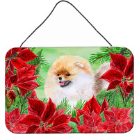 "Caroline's Treasures Pomeranian Poinsettias Metal Print, 8"" x 12"", Multicolor"
