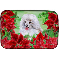 "Caroline's Treasures Medium White Poodle Poinsettias Dish Drying Mat, 14"" x 21"", Christmas Poinsettas"