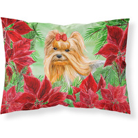 "Caroline's Treasures Yorkshire Terrier Poinsettias Pillowcase, Standard, Multicolor"