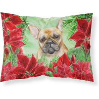 "Caroline's Treasures French Bulldog Poinsettias Printed, Polyester, 250 Thread count, Envelope closure Pillowcase, Standard, Multicolor"