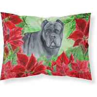 "Caroline's Treasures Cane Corso Poinsettias Printed, Polyester, 250 Thread count, Envelope closure Pillowcase, Standard, Multicolor"