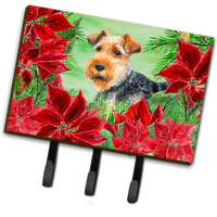 "Caroline's Treasures Welsh Terrier Poinsettias Wall Hook, Triple, Christmas Poinsettas"