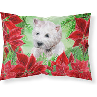 "Caroline's Treasures Westie Poinsettias Printed, Polyester, 250 Thread count, Envelope closure Pillowcase, Standard, Multicolor"