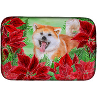 "Caroline's Treasures Akita Poinsettias Dish Drying Mat, 14"" x 21"", Christmas Poinsettas"
