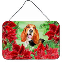 "Caroline's Treasures Basset Hound Poinsettias Metal Print, 8"" x 12"", Multicolor"