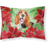 "Caroline's Treasures Basset Hound Poinsettias Printed, Polyester, 250 Thread count, Envelope closure Pillowcase, Standard, Multicolor"