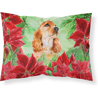 "Caroline's Treasures Cocker Spaniel Poinsettias Printed, Polyester, 250 Thread count, Envelope closure Pillowcase, Standard, Multicolor"