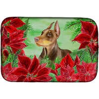 "Caroline's Treasures Doberman Pinscher Poinsettias Dish Drying Mat, 14 x 21, Christmas Poinsettas"