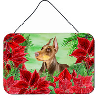 "Caroline's Treasures Doberman Pinscher Poinsettias Metal Print, 8"" x 12"", Multicolor"