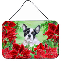 "Caroline's Treasures French Bulldog Black White Poinsettias Metal Print, 8"" x 12"", Multicolor"