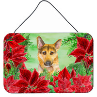"Caroline's Treasures German Shepherd #2 Poinsettias Metal Print, 8"" x 12"", Christmas Poinsettas"