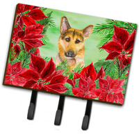 "Caroline's Treasures German Shepherd #2 Poinsettias Wall Hook, Triple, Christmas Poinsettas"