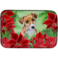 "Caroline's Treasures Jack Russell Terrier #2 Dish Drying Mat, 14"" x 21"", Christmas Poinsettas"