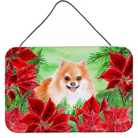 "Caroline's Treasures Pomeranian #2 Poinsettias Metal Print, 8"" x 12"", Multicolor"