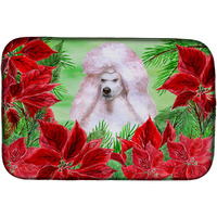 "Caroline's Treasures White Standard Poodle Poinsettias Dish Drying Mat, 14"" x 21"", Christmas Poinsettas"