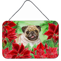 "Caroline's Treasures Fawn Pug Poinsettias Metal Print, 8"" x 12"", Christmas Poinsettas"