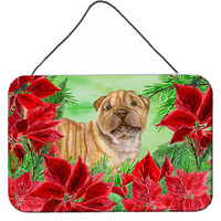 "Caroline's Treasures Shar Pei Puppy Poinsettias Metal Print, 8"" x 12"", Christmas Poinsettas"