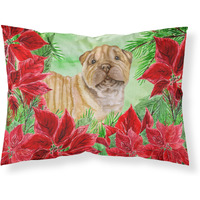 "Caroline's Treasures Shar Pei Puppy Poinsettias Printed, Polyester, 250 Thread count, Envelope closure Pillowcase, Standard, Multicolor"