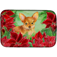 "Caroline's Treasures Toy Terrier Poinsettias Dish Drying Mat, 14 X 21, Christmas Poinsettas"