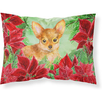 "Caroline's Treasures Toy Terrier Poinsettias Printed, Polyester, 250 Thread count, Envelope closure Pillowcase, Standard, Multicolor"