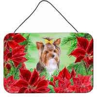 "Caroline's Treasures Yorkshire Terrier #2 Poinsettias Metal Print, 8"" x 12"", Multicolor"
