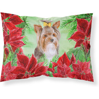 "Caroline's Treasures Yorkshire Terrier #2 Poinsettias Pillowcase, Standard, Multicolor"