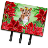 "Caroline's Treasures Yorkshire Terrier #2 Poinsettias Wall Hook, Triple, Christmas Poinsettas"