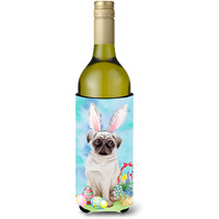 "Caroline's Treasures Pug Easter Bunny Decorative Bottle Hugger, 750ml, Multicolor"