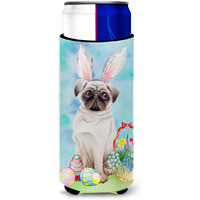 "Caroline's Treasures Pug Easter Bunny Decorative Can Hugger, Slim, Multicolor"