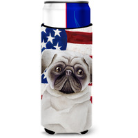 "Caroline's Treasures Pug Patriotic Decorative Can Hugger, Slim, Multicolor"