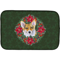 "Caroline's Treasures Pembroke Corgi Poinsettia Dish Drying Mat, 14"" x 21"", Christmas Wreath"