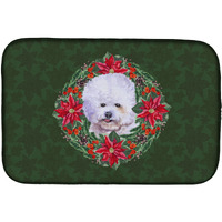 "Caroline's Treasures Bichon Frise Poinsettia Dish Drying Mat, 14"" x 21"", Christmas Wreath"